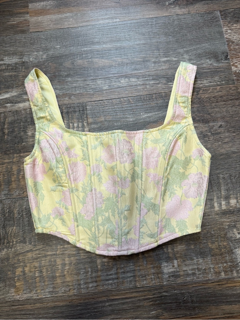 Altar'd State Pastel Floral Corset Crop Top - Yellow & Pink